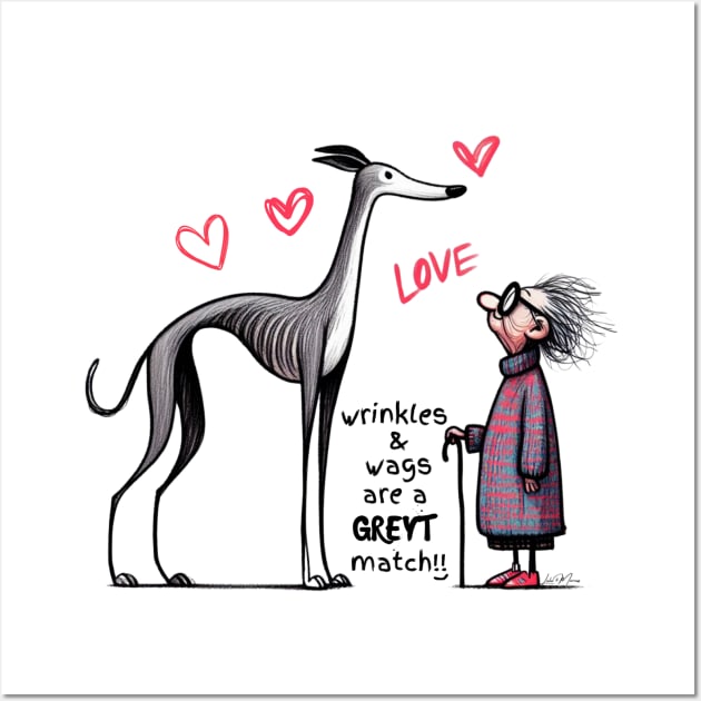 Funny Greyhound and Old Lady Wall Art by Greyhounds Are Greyt